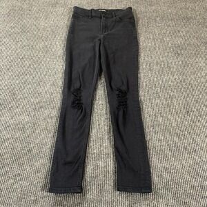 Express Jeans Womens 2 R Black Denim Distressed‎ Legging High Rise Skinny 26x29